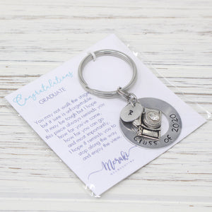 Class of 2020 stamped keychain with charm options and initial tag