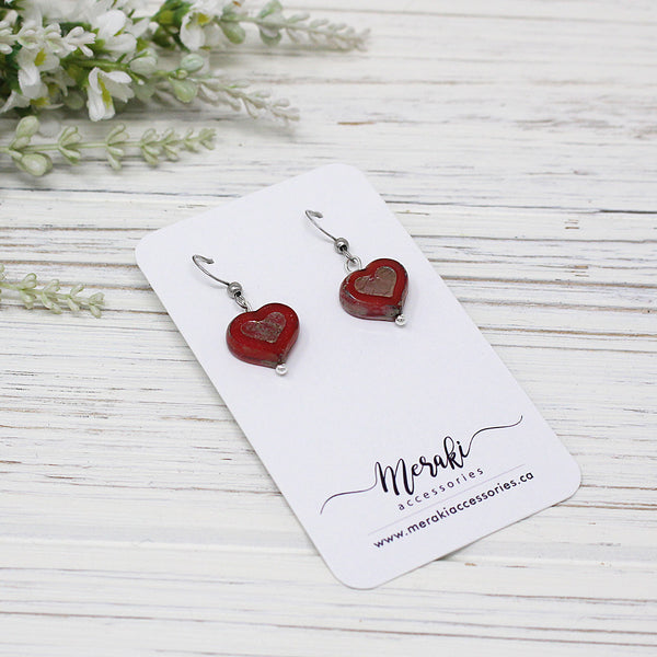 Czech Glass Heart Earrings