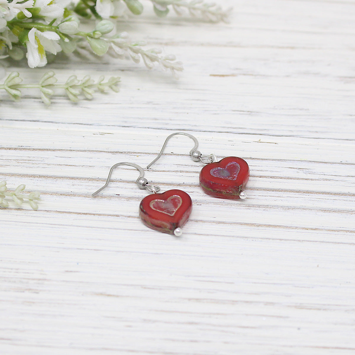 Czech Glass Heart Earrings