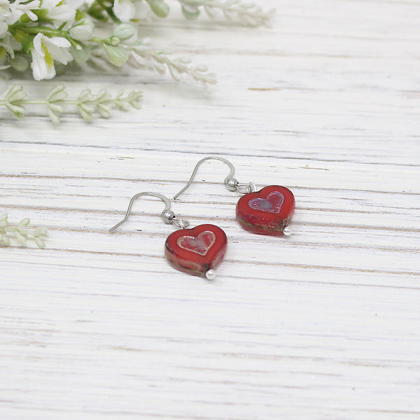 Czech Glass Heart Earrings