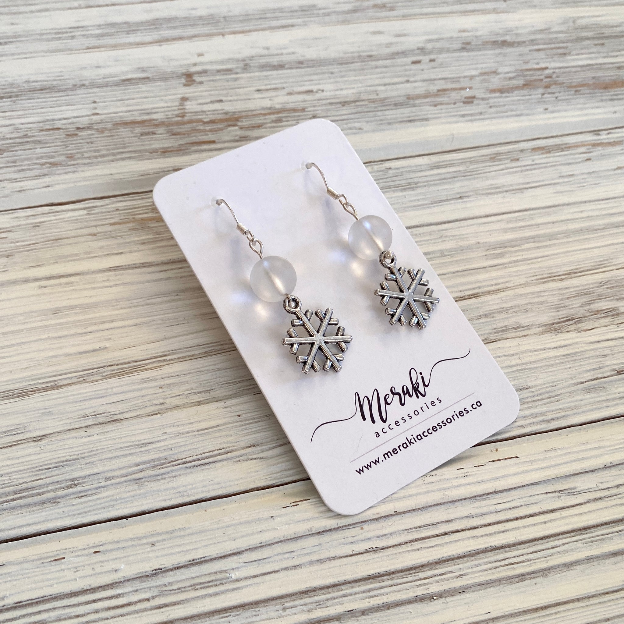 Snowflake Earring with Frosted Glass Ice Bead