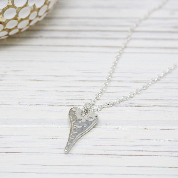 Gentle Hammered Elongated Heart Necklace