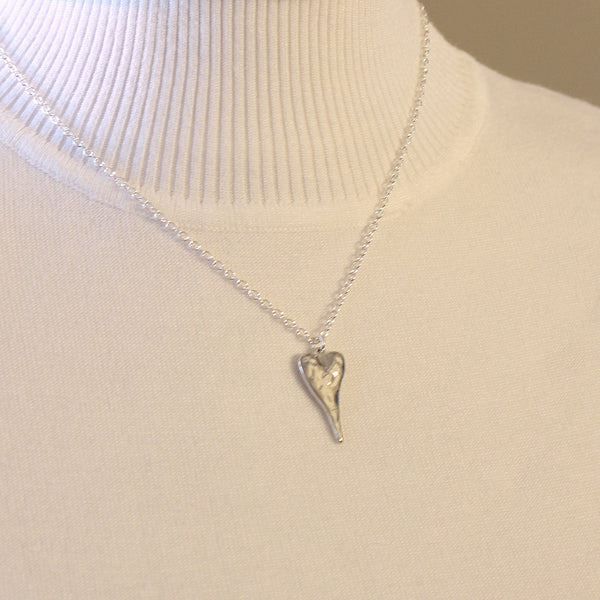 Gentle Hammered Elongated Heart Necklace