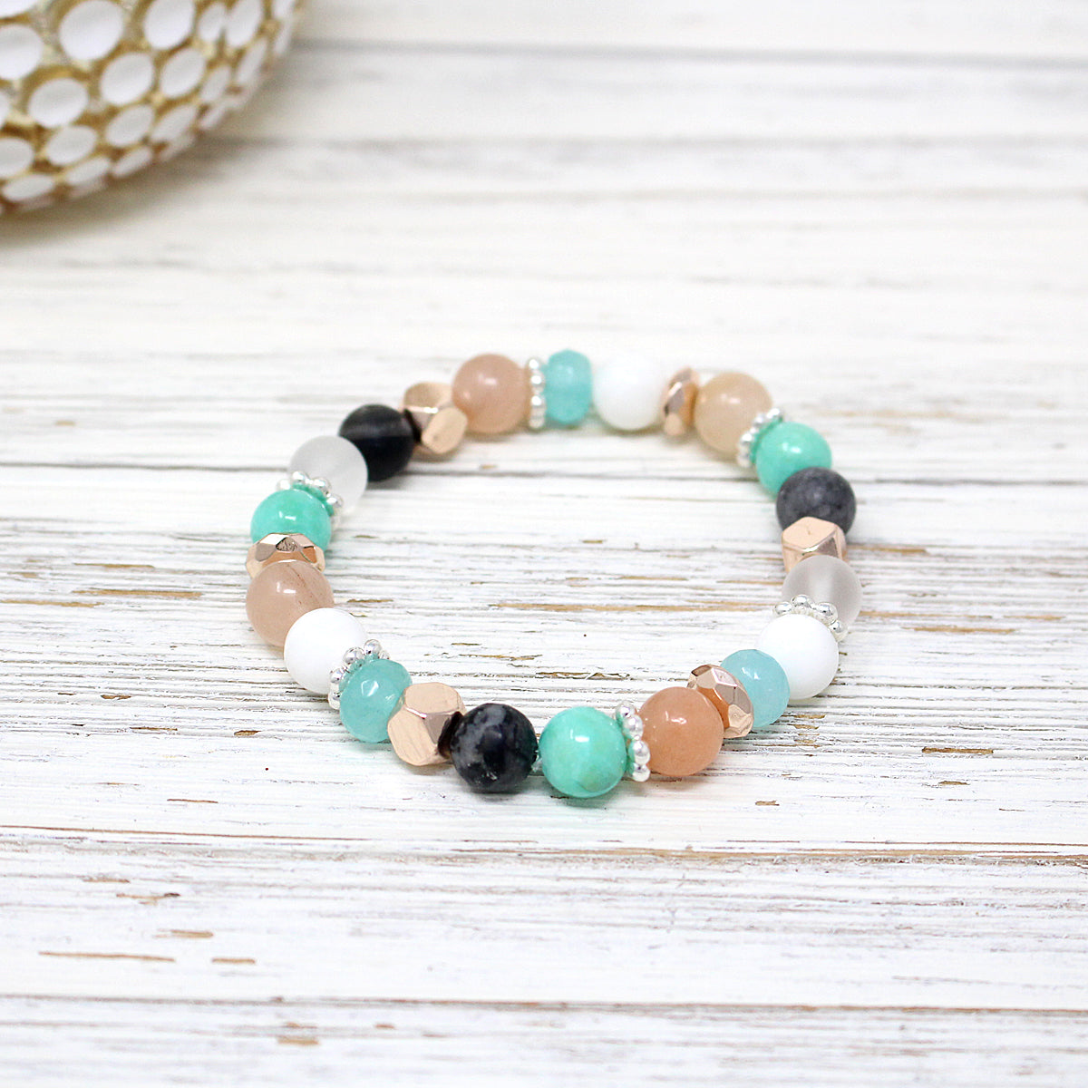 Amazonite and Opal Rose Gold Mala Bracelet