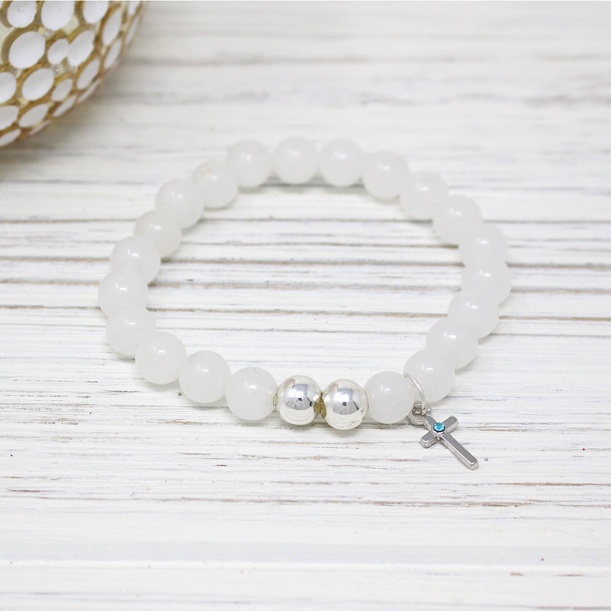 'Faith' Gemstone Bracelet with birthstone cross charm