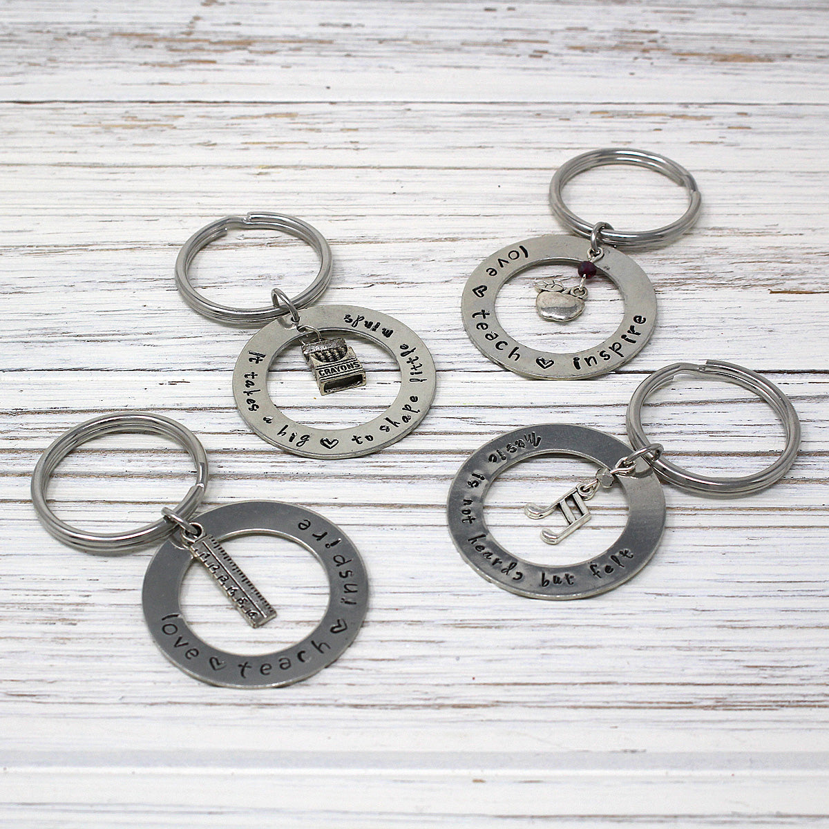 Hand Stamped Teacher Keychains